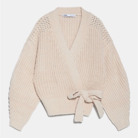 Zara Sweaters - ZARA Acrylic Chunky Knit Balloon Sleeve Wrap Cardigan Sweater Size S